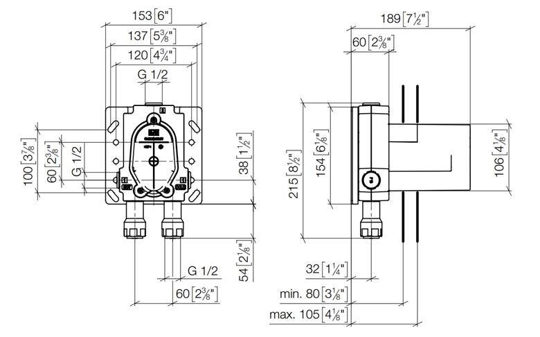 DORNBRACHT podomietkové teleso G 1/2 35 020 970 90 Technický nákres