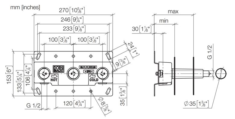 DORNBRACHT podomietkové teleso DN15 35 700 970-90 Technický nákres
