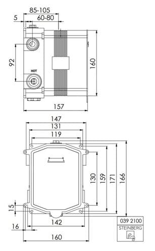 STEINBERG podomietkové teleso G 3/4 039 2100 Technický nákres
