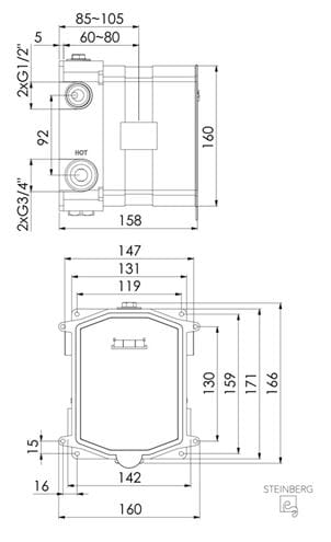 STEINBERG podomietkové teleso G 3/4 039 4100 Technický nákres
