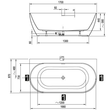 CONCEPT FREE WALL voľne stojaca vaňa 170x87 cm, s nožičkami, akrylát CE31050000 Obrázek - fotka