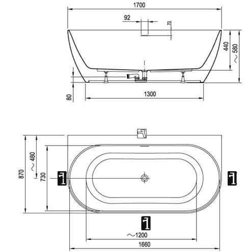 CONCEPT FREE WALL voľne stojaca vaňa 170x87 cm, s nožičkami, akrylát CE31050000 Obrázek - fotka
