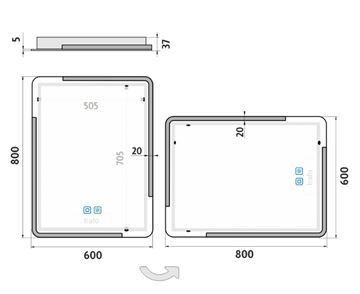 NIMCO ZP 15000 zrkadlo 60x80 cm, reverzibilné, s osvetlením, s reguláciou stmievania a teploty sveta, so senzorom ZP 15002VX Technický nákres