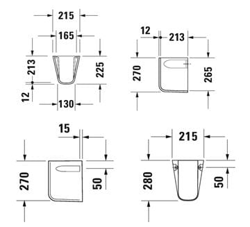 DURAVIT D-CODE polostĺp pre umývadlo  08571700002 Technický nákres