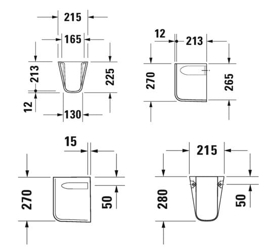 DURAVIT D-CODE polostĺp pre umývadlo  08571700002 Technický nákres