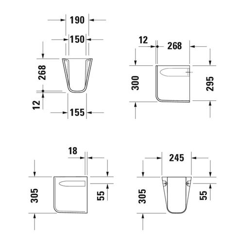 DURAVIT D-CODE polostĺp pre umývadlo  08571800002 Technický nákres
