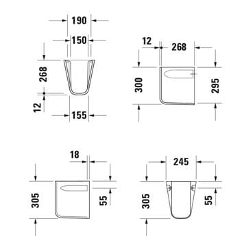 DURAVIT D-CODE polostĺp pre umývadlo  08571800002 Technický nákres