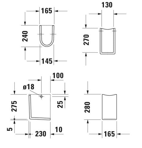 DURAVIT STARCK 3 polostĺp pre umývadlo 0865170000 Technický nákres