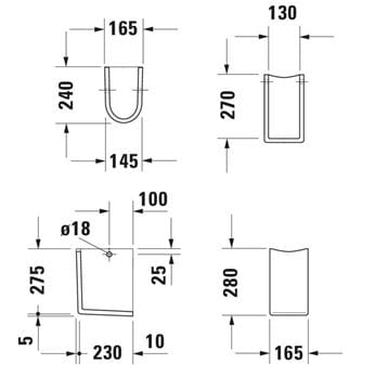 DURAVIT STARCK 3 polostĺp pre umývadlo 0865170000 Technický nákres