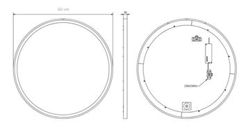 EDEN FRAMAL zrkadlo 60 cm, s osvetlením, s reguláciou stmievania a teploty svetla, so senzorom FRA/60/B OP2/OP9 Technický nákres