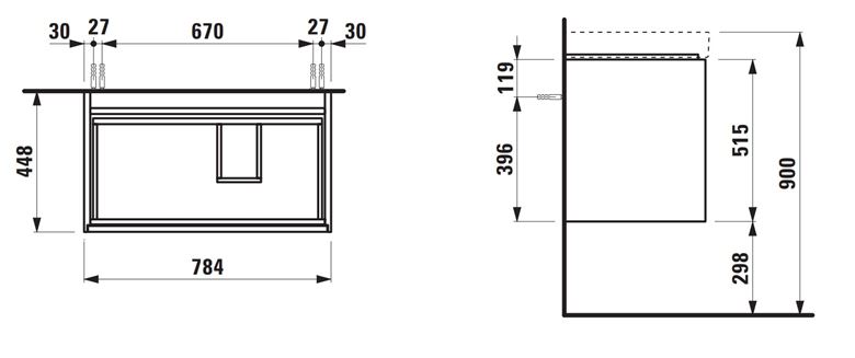 LAUFEN MEDA skrinka pod umývadlo 78,4x45x51,5 cm, 2 zásuvky, s organizérom, cappuccino H4215920114651 Technický nákres