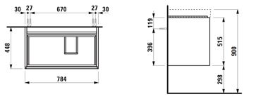 LAUFEN MEDA skrinka pod umývadlo 78,4x45x51,5 cm, 2 zásuvky, s organizérom, cappuccino H4215920114651 Technický nákres