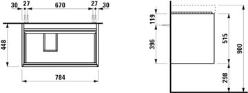 LAUFEN MEDA skrinka pod umývadlo 78,4x45x51,5 cm, 2 zásuvky, s organizérom, cappuccino H4216020114651 Technický nákres