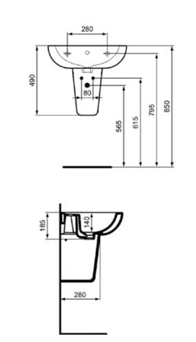 IDEAL STANDARD EUROVIT PLUS polostĺp pre umývadlo V921101 Technický nákres