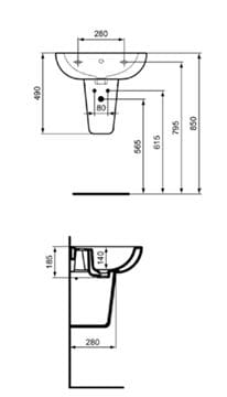 IDEAL STANDARD EUROVIT PLUS polostĺp pre umývadlo V921101 Technický nákres