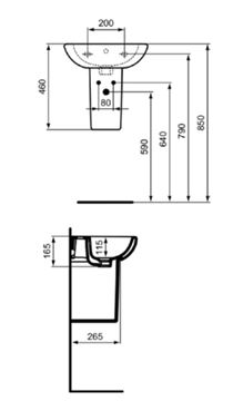 IDEAL STANDARD CONNECT polostĺp pre umývadlo  E711401 Technický nákres