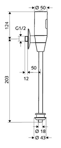 SCHELL SCHELLTRONIC senzorový splachovač pisoáru, nástenný, napájanie z batérie 011130699 Technický nákres