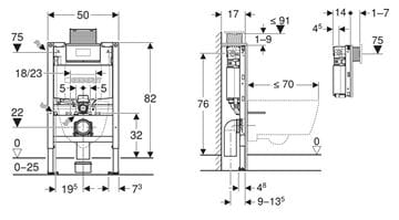 GEBERIT DUOFIX montážny prvok pre WC 82 cm, so splachovacou nádržkou Omega 12 cm 111.003.00.2 Technický nákres