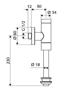 SCHELL SCHELLOMAT BASIC nástenný tlakový splachovač pisoáru DN15 024760699 Technický nákres