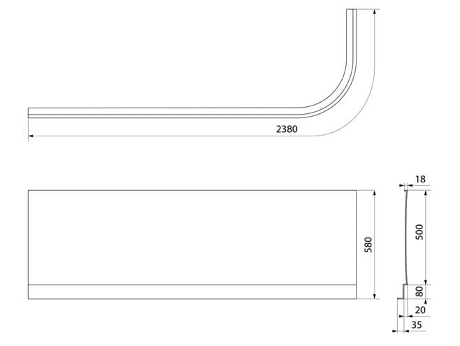 POLYSAN VIVA L čelný panel k vani 175x58 cm, ľavý   70319 Technický nákres
