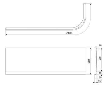 POLYSAN VIVA L čelný panel k vani 185x58 cm, ľavý  72118 Technický nákres