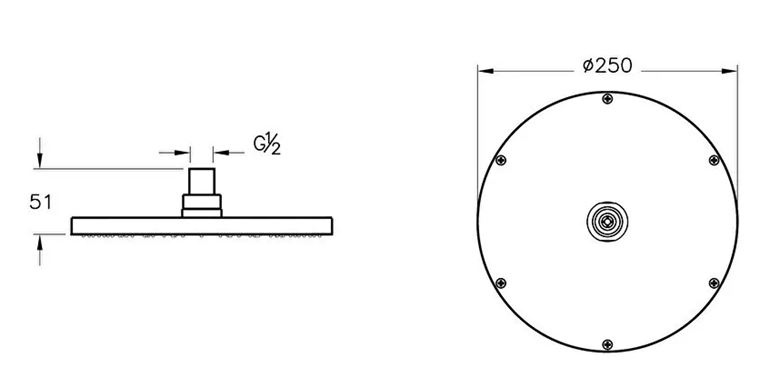 VITRA horná sprcha pr. 250 mm, kartáčovaný nikel A4563834 Technický nákres