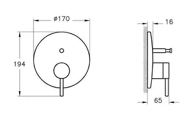 VITRA ORIGIN vaňová podomietková batéria, s prepínačom, matná čierna A4262036WTC Technický nákres