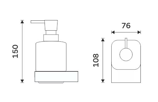 NIMCO NIKAU dávkovač tekutého mydla 300 ml, nástenný, sklo, čierna NKC 30031C-T-90 Technický nákres