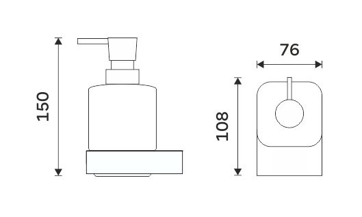 NIMCO NIKAU dávkovač tekutého mydla 320 ml, nástenný, keramika, čierna/biela NKC 30031K-T-90 Technický nákres