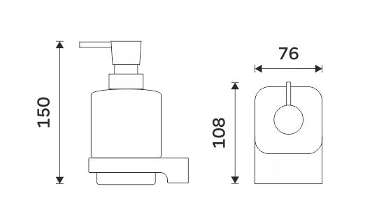 NIMCO MAYA dávkovač tekutého mydla 320 ml, nástenný, keramika, čierna/biela MAC 29031K-T-90 Technický nákres