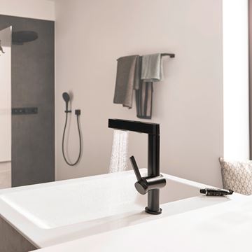 HANSGROHE FINORIS umývadlová stojanková batéria, s vyťahovacou sprškou a odtokovou súpravou, EcoSmart, matná čierna 76063670 Obrázek - fotka
