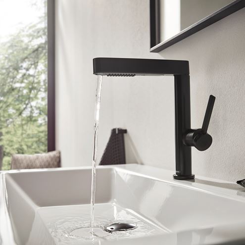 HANSGROHE FINORIS umývadlová stojanková batéria, s vyťahovacou sprškou a odtokovou súpravou, EcoSmart, matná čierna 76063670 Obrázek - fotka