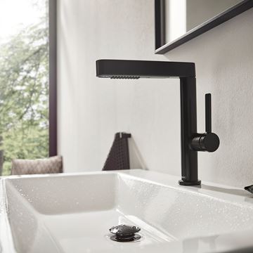 HANSGROHE FINORIS umývadlová stojanková batéria, s vyťahovacou sprškou a odtokovou súpravou, EcoSmart, matná čierna 76063670 Obrázek - fotka