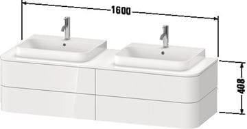 DURAVIT HAPPY D.2 PLUS skrinka pod umývadlo 160x40,8x55 cm, 2 zásuvky, Push-open, biela vysoký lesk HP4974B2222 Technický nákres