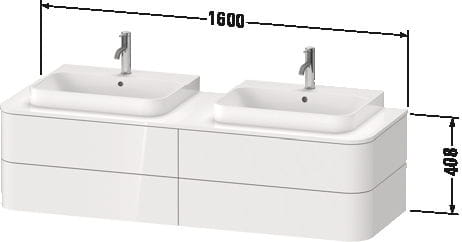 DURAVIT HAPPY D.2 PLUS skrinka pod umývadlo 160x40,8x55 cm, 2 zásuvky, Push-open, biela vysoký lesk HP4974B2222 Technický nákres