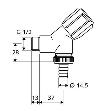 CONCEPT COMFORT práčkový ventil 1/2"x3/4", chróm 033860601 Technický nákres
