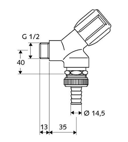CONCEPT COMFORT práčkový ventil 1/2"x3/4", chróm 033920601 Technický nákres