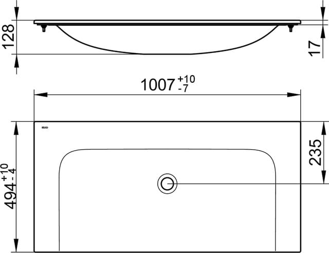 KEUCO PLAN umývadlo 100 cm, bez otvoru pre batériu, bez prepadu, CleanPlus 32970311000 Technický nákres