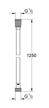 GROHE SILVERFLEX sprchová hadica 1250 mm, hladká, TwistStop, AntiFold, plast, phantom black 28362KF1 Technický nákres