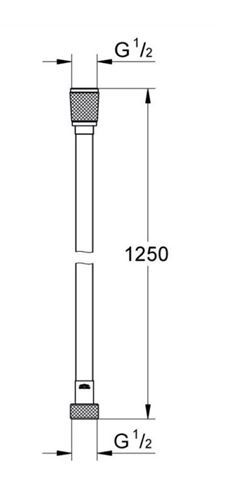 GROHE SILVERFLEX sprchová hadica 1250 mm, hladká, TwistStop, AntiFold, plast, phantom black 28362KF1 Technický nákres