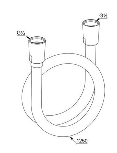 KLUDI SUPARAFLEX sprchová hadica 1250 mm, hladká, s ochranou proti prekrúteniu, plast, matná čierna  6107139-00 Technický nákres