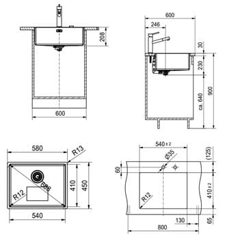 FRANKE BOX BXX 210/110-54 nerezový drez 580x450 mm 127.0395.015 Technický nákres