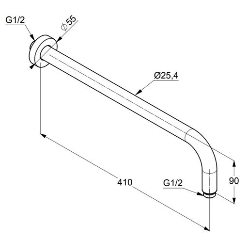 KLUDI A-QA sprchové rameno 410 mm, nástenné, kartáčované zlato 66514N0-00 Technický nákres