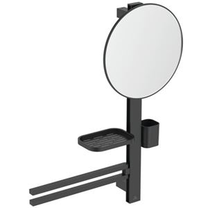 IDEAL STANDARD ALU+ kozmetické zrkadlo 328 mm, s kúpeľňovými doplnkami, čierna matt