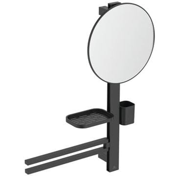 IDEAL STANDARD ALU+ kozmetické zrkadlo 328 mm, s kúpeľňovými doplnkami, čierna matt