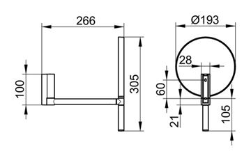 KEUCO PLAN kozmetické zrkadlo 193 mm, zväčšovacie, čierna matt 17649370002 Technický nákres