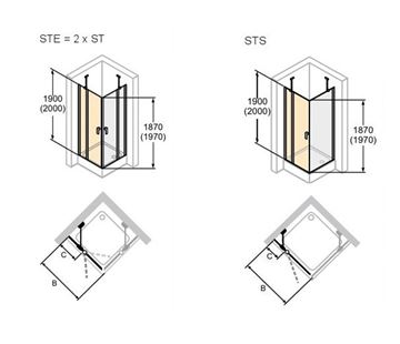 HÜPPE DESIGN PURE sprchové dvere 100x200 cm, krídlové, strieborná lesklá/číre sklo 8P0709.092.321 Technický nákres