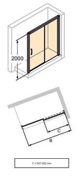 HÜPPE CLASSICS 2 EASY ENTRY BLACK EDITION sprchové dvere 120x200 cm, posuvné, pravé, matná čierna / sklo číre C25609.123.322 Technický nákres