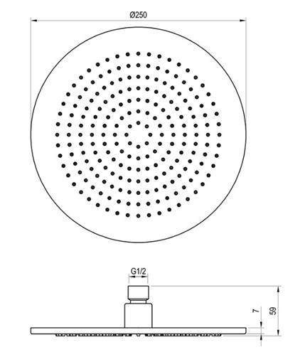 RAVAK CHROME 980.60 horná sprcha pr. 250 mm, ružové kartáčované zlato X07P711 Technický nákres