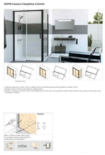 HÜPPE CLASSICS 2 EASY ENTRY BLACK EDITION sprchové dvere 120x200 cm, posuvné, ľavé, matná čierna / sklo číre C25309.123.322 Obrázek - fotka